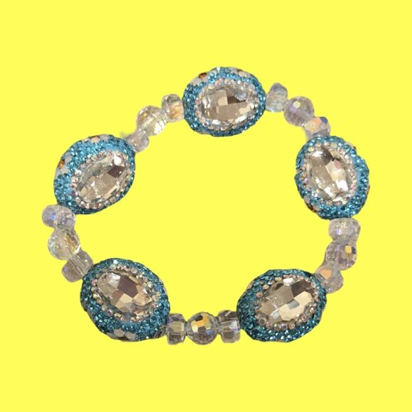 Chunky Baby Blue Rhinestone Bracelet~AB crystal spacer beads~ 7 inches handmade - Picture 4 of 4